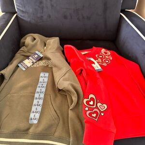 Champion Kids Olive Hoodie & Red Heart Sweatshirt